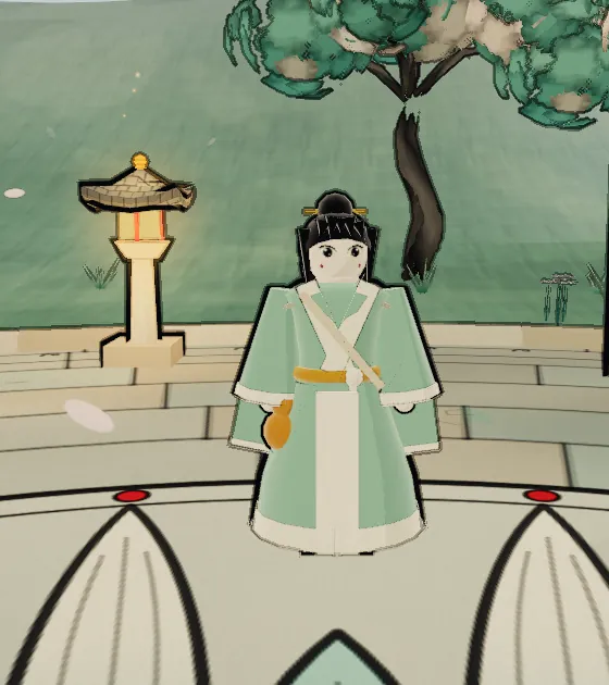 The Physician, in pale jade robes with a medicine gourd at the hip.